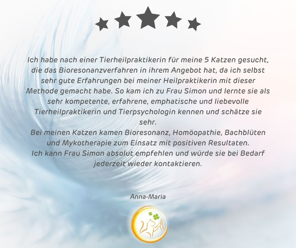 Kundenstimme von Anna-Maria über Pamela Simon – SeelenSanft Tierheilpraktikerin & Tierpsychologin im Allgäu
